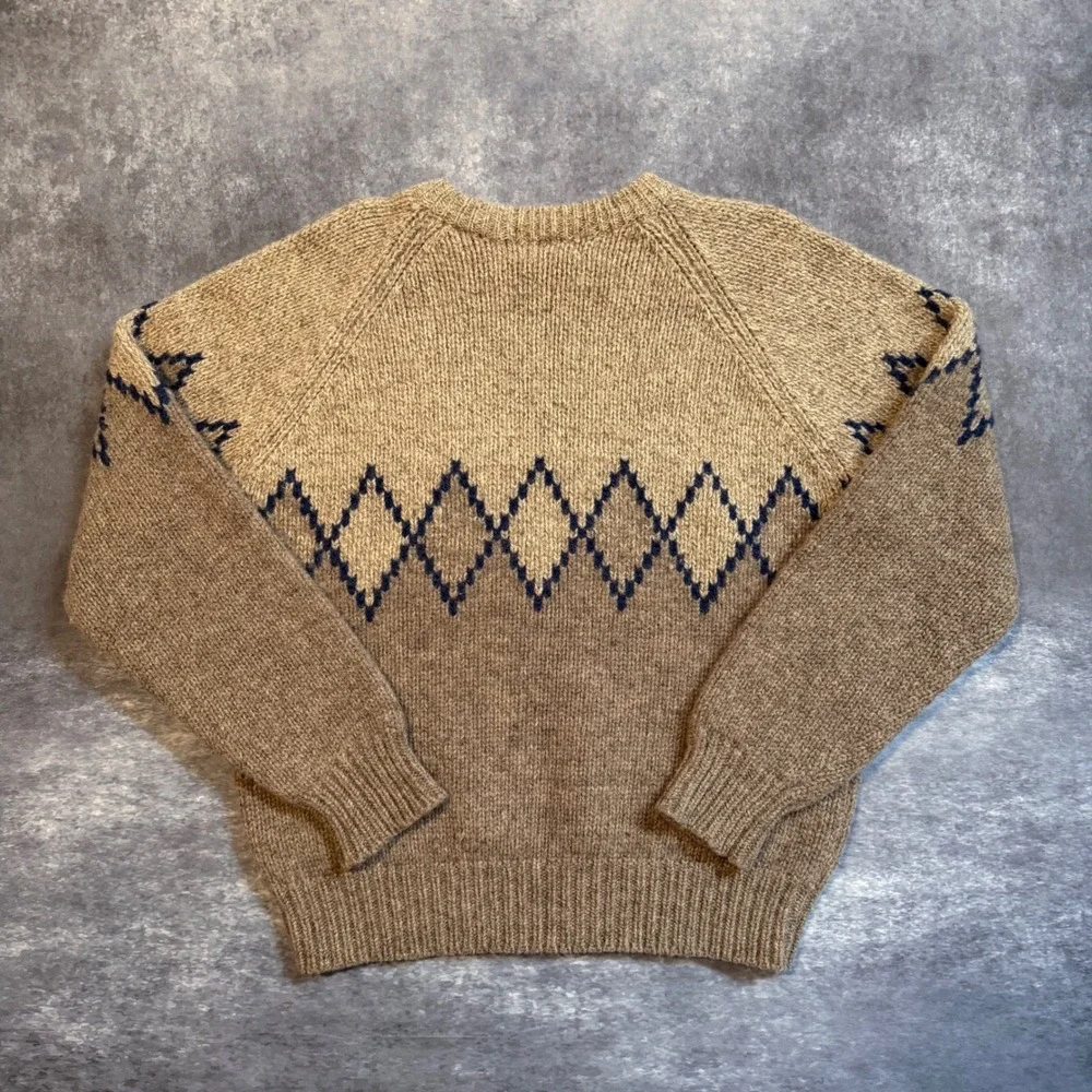 Vintage Gap Mens Medium 100% Wool Argyle Fair Isle Crewneck Sweater Brown Tan